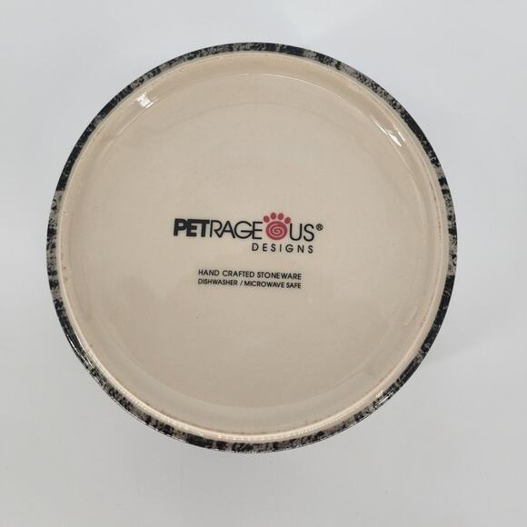 Stoneware Dog Water Dish – Black & Cream with Bone Design - Picture 2 of 5